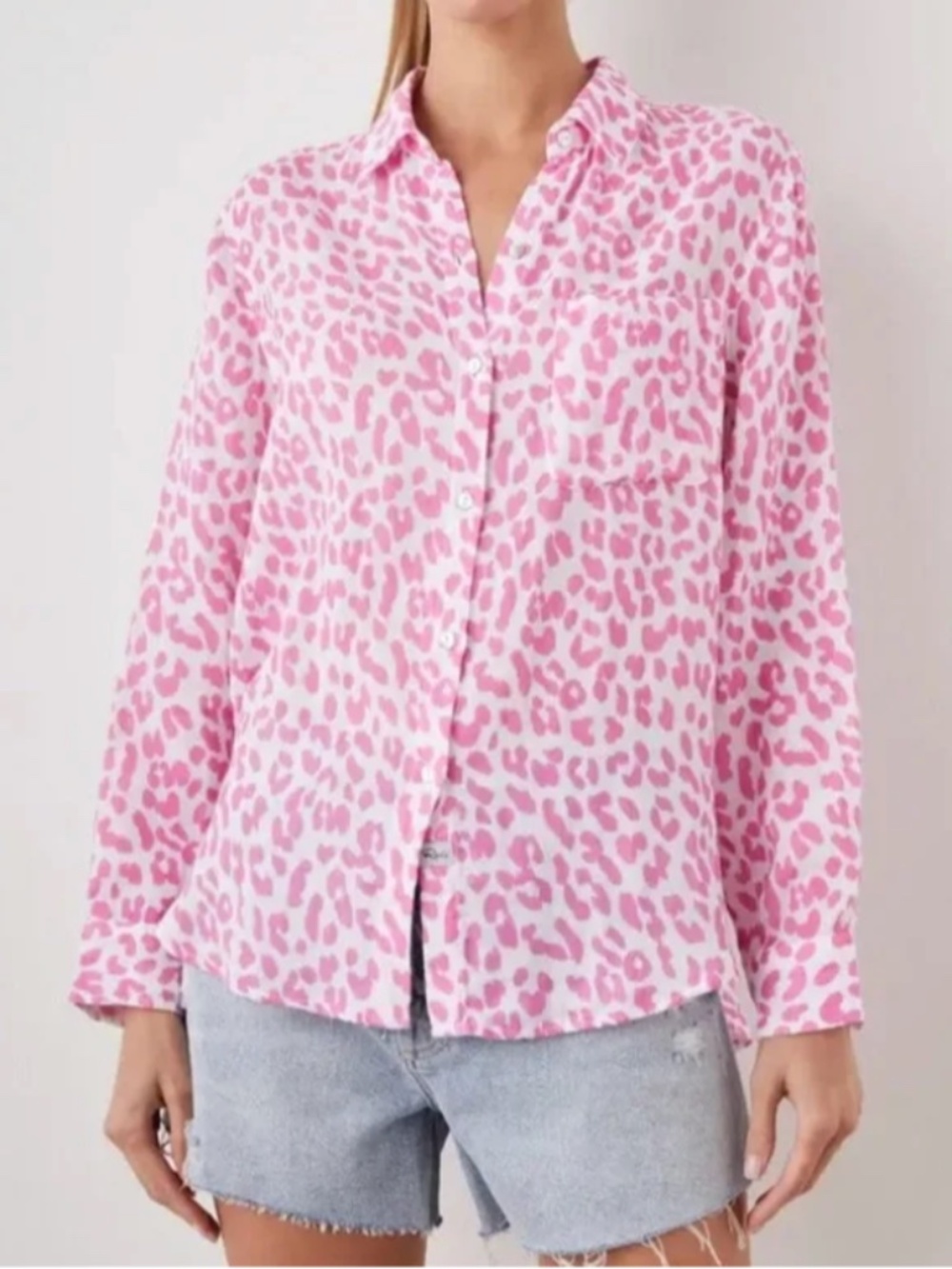 Rails Ellis Pink Leopard Shirt Cotton Gauze Medium